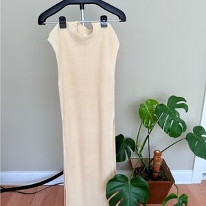H&M Cream Sheath Maxi Dress Mock Neck Cocktail